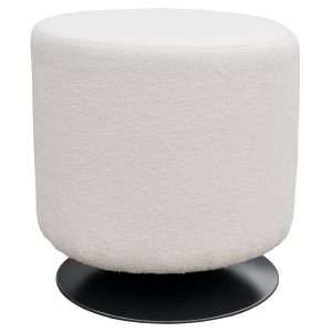 White Boucle Fabric Swivel Stool