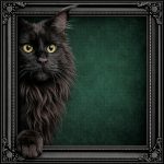 Black Maine Coon Cat Side On Illusion Ornate Black Frame