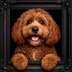 Brown Cockapoo Dog Illusion Ornate Black Frame