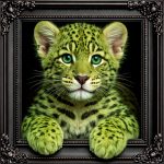 Green Leopard Illusion Ornate Black Frame
