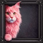 Pink Maine Coon Cat Illusion Ornate Black Frame