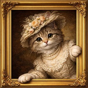 Lady cat gold ornate frame