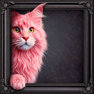 Peeking pink Maine Coon black ornate frame