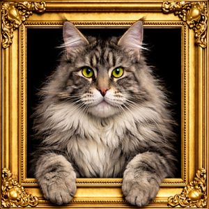 Silver cat gold ornate frame