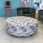 Large Round Floral Buttoned Pouffe in our Showroom