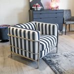 Black and White Stripe Encased Armchair in our Showroom