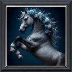 Blue Flower Horse - Velvet Printed Frame