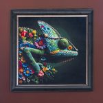 Floral Chameleon - Velvet Printed Frame Hung Up