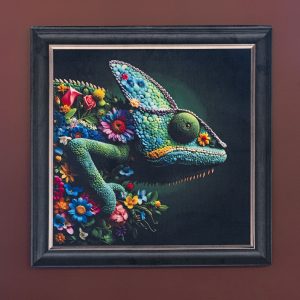 Floral Chameleon - Velvet Printed Frame Hung Up