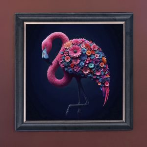 Floral Flamingo - Velvet Printed Frame Hung Up