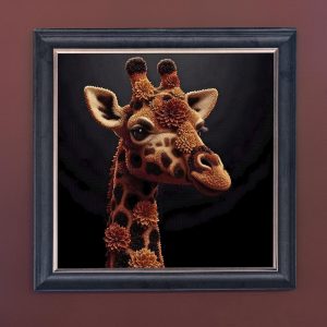 Floral Giraffe - Velvet Printed Frame Hung Up