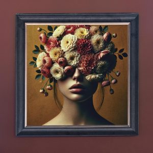 Flower Face Lady - Velvet Printed Frame Hung Up