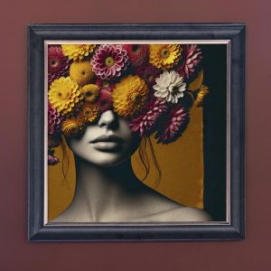 Flower Face Lady Left - Velvet Printed Frame Hung Up