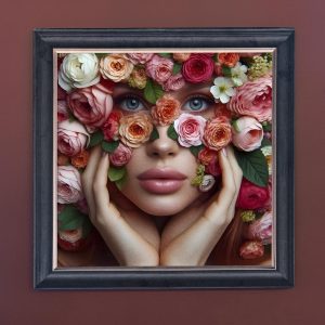 Flower Face Woman - Velvet Printed Frame Hung Up