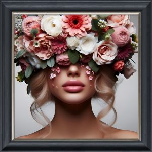 Flower Face Woman White - Velvet Printed Frame