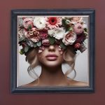 Flower Face Woman White - Velvet Printed Frame Hung Up
