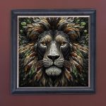 Glass Lion Head - Velvet Printed Frame Hung Up