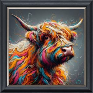 Multicoloured Cow - Velvet Printed Frame