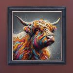Multicoloured Cow - Velvet Printed Frame Hung Up
