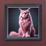 Pink Maine Coon Cat - Velvet Printed Frame Hung Up