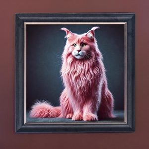 Pink Maine Coon Cat - Velvet Printed Frame Hung Up