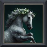 White Flower Horse - Velvet Printed Frame