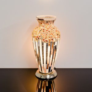 Mosaic Glass Vase Lamp - Art Deco Design - Turned On
