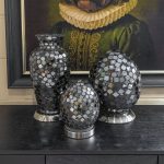 Mosaic Glass Lamps in Dark Green - Turned Off