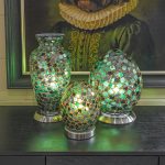 Mosaic Glass Lamps in Dark Green - Turned On