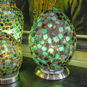 Mosaic Glass Egg Lamp in Dark Green - Close Up