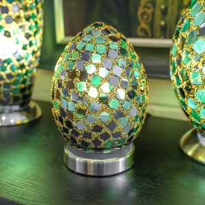 Mini Mosaic Glass Egg Lamp in Dark Green - Close Up