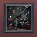 A Studious Stag - Velvet Printed Frame Hung Up