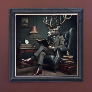 A Studious Stag - Velvet Printed Frame Hung Up
