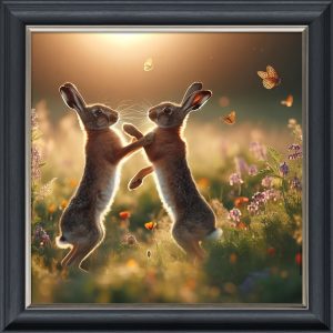 Boxing Hares - Velvet Printed Frame