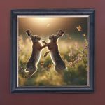 Boxing Hares - Velvet Printed Frame Hung Up