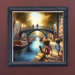 Bridge over the Canal - Velvet Printed Frame Hung Up