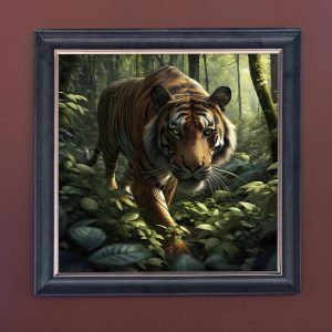 Burning Bright Tiger - Velvet Printed Frame Hung Up