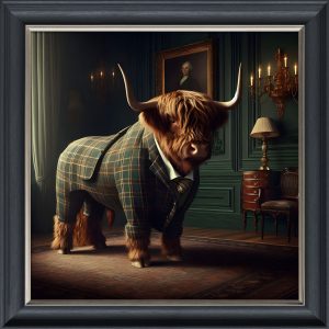 Cow in Green Tweed - Velvet Printed Frame