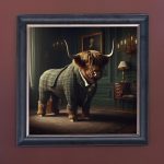 Cow in Green Tweed - Velvet Printed Frame Hung Up