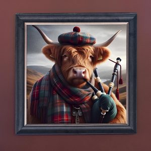 Cow Piper - Velvet Printed Frame Hung Up