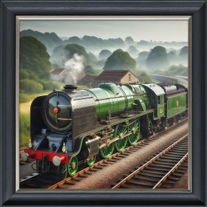 Green Steam Engine - Velvet Printed Frame
