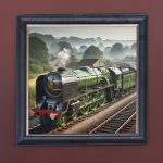 Dark Green Steam Engine - Velvet Printed Frame Hung Up