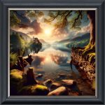 Dawn Breaks Over the Lakes - Velvet Printed Frame
