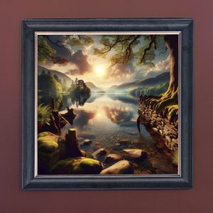 Dawn Breaks Over the Lakes - Velvet Printed Frame Hung Up