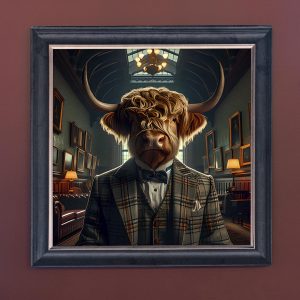 Dicky Bow Cow - Velvet Printed Frame Hung Up