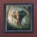 Elephant in the Mist - Velvet Printed Frame Hung Up