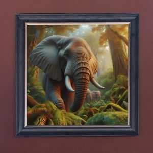 Jungle Elephant - Velvet Printed Frame Hung Up