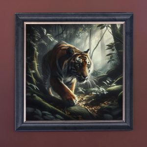 Forest Tiger of the Night - Velvet Printed Frame Hung Up