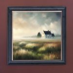 House in the Field - Velvet Printed Frame Hung Up