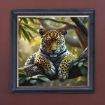 Leopard Spotted in a Tree - Velvet Printed Frame Hung Up